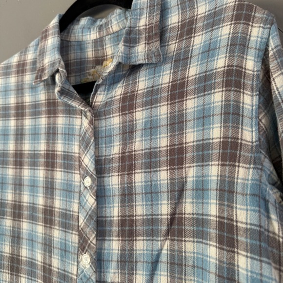 MM VIntage Long Sleeve Button Down Embroidered Flowers | Blue‎ Plaid Floral - Picture 4 of 9